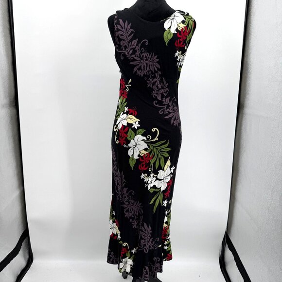 Two Palms Womens Hawaiian Floral Dress Medium Rayon‎ Black Hawaii Vintage Tulip - Picture 8 of 8